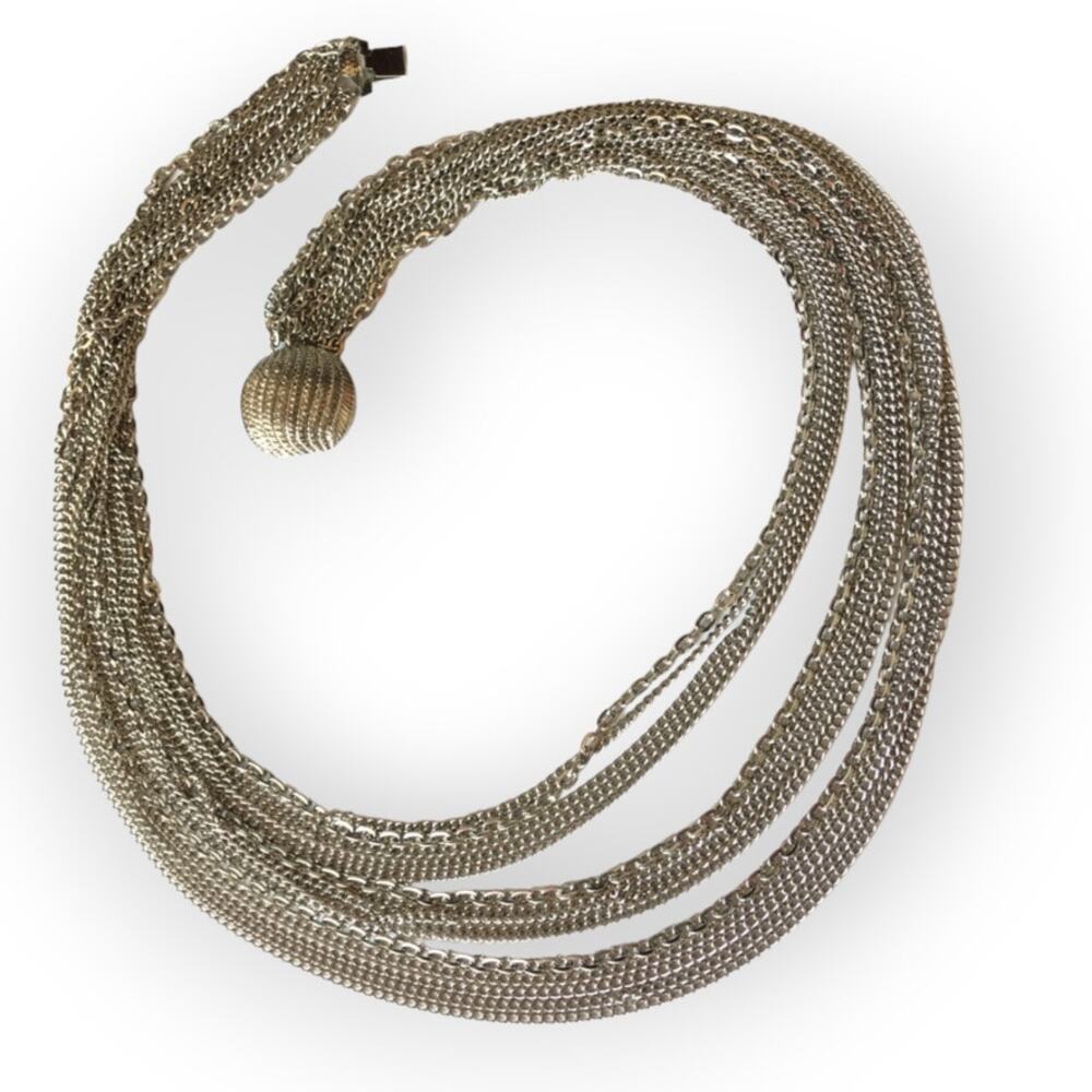 Vintage silver-tone waterfall multi-chain necklace with hidden box clasp